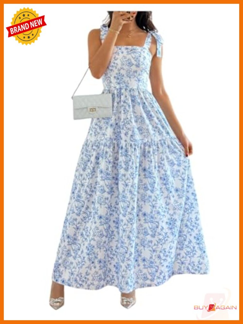Women's Floral Tie Shoulder Boho Maxi Dress Smocked Sleeveless Sundress